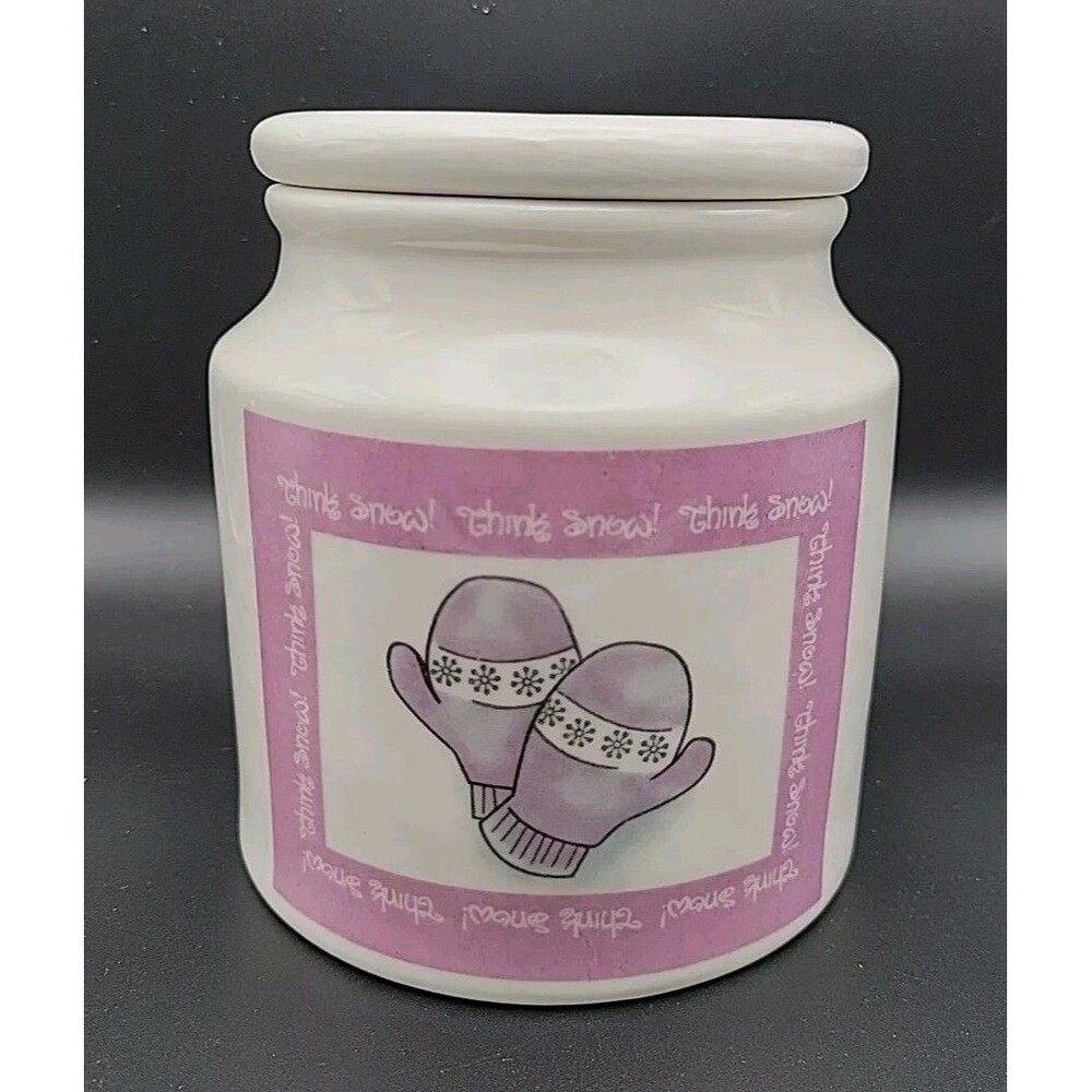 Sherwood Brands Ceramic Canister Cookie Jar "Think Snow!" Mittens See Pics